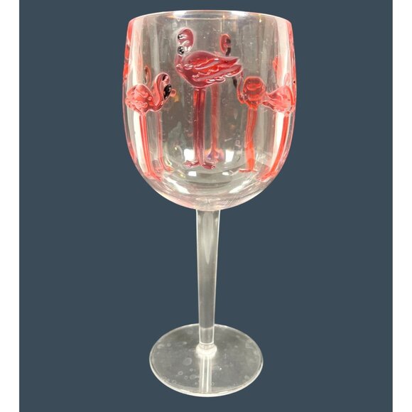 Pink Flamingo Clear Acrylic Wine Goblet Glasses Indoor Outdoor Pool Beach Party - Picture 2 of 10